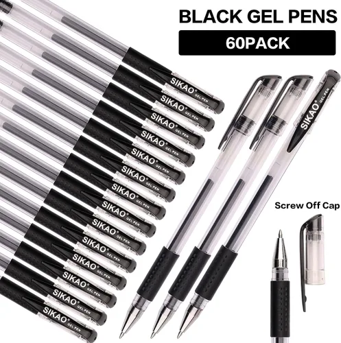 Miniatura 2 de Bolígrafos de gel negros a granel, paquete de 60 bolígrafos de tinta de gel de punta fina de 0.028 in, tinta negra suave de secado rápido, sin