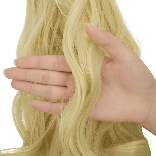 Miniatura 3 de OMGREAT Extensiones de cola de caballo largas con clip, extensiones sintéticas gruesas de 24 pulgadas para mujer, con garra de mandíbula, rubio