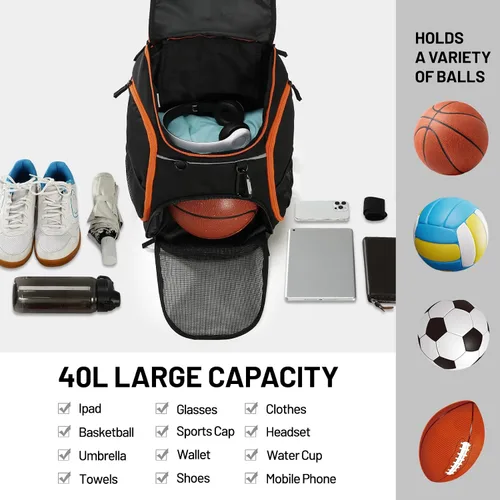 Miniatura 7 de MIER Gym Backpack 40L Basketball Backpack with Ball Compartment & Shoes Storage Multi-Functional Sports Soccer Bag Large Equipment Back Pack