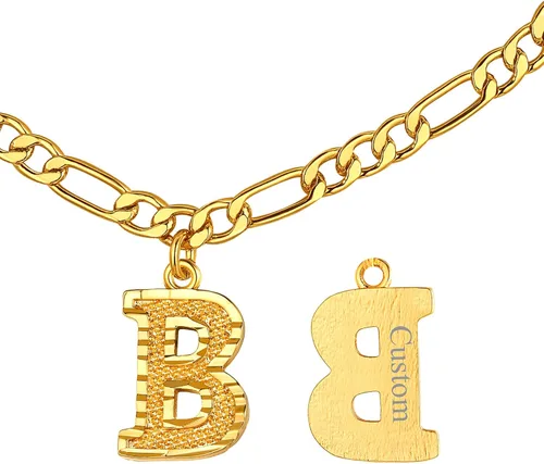 FOCALOOK Collares de letras iniciales de oro para mujeres y hombres, chapados en oro de 14 quilates, cadena de letras iniciales de la A a la Z, 16