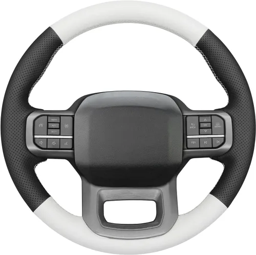 Miniatura 24 de MEWANT Funda de volante de automóvil brillante de fibra de carbono y gamuza cosida a mano para Ford F-150 2021-2023 / F-150 Lightning 2022-2023