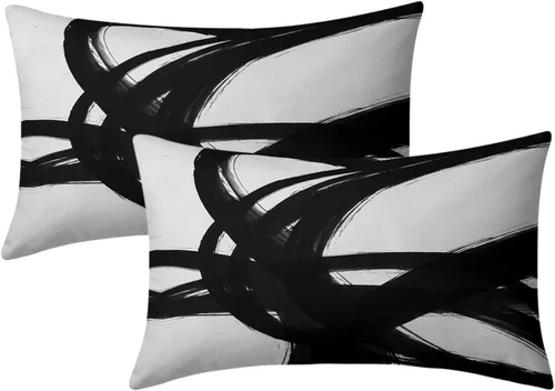 Miniatura 17 de Juego de 2 fundas de almohada de línea de arte abstracto negro y marrón de 16 x 16 pulgadas, juego de 2 fundas de almohada decorativas con estampado