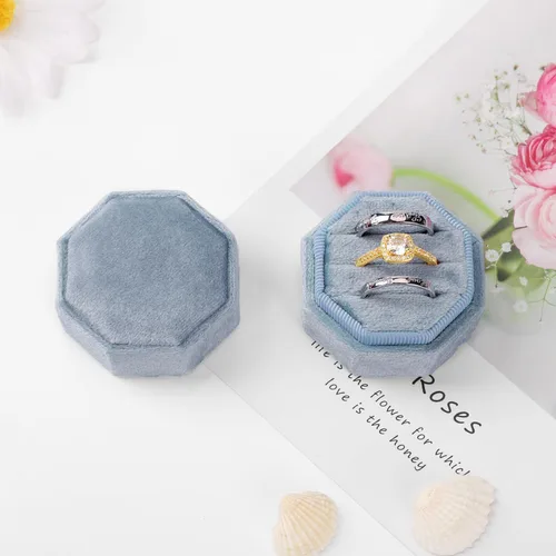 Miniatura 3 de MYEBIUAI Caja para anillos de boda, 3 ranuras de alta calidad, caja de regalo de almacenamiento de anillo de terciopelo, caja de regalo para anillo