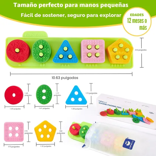 Miniatura 8 de hahaland Juguetes sensoriales Montessori para clasificar y apilar de silicona para niños de 1 a 3 años, bloques suaves texturizados para clasificar