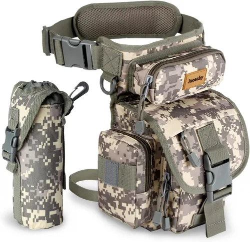 Jueachy Bolsa de pierna caída para hombre, mochila táctica de detección de metales para muslos con bolsa para botella de agua