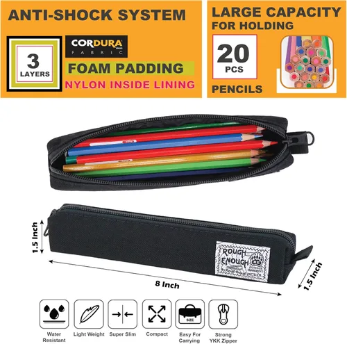 Miniatura 3 de Rough Enough - Estuche delgado pequeño para lápices, para niñas, niños, adultos, escuela, oficina, suministros de papelería con cordura negra