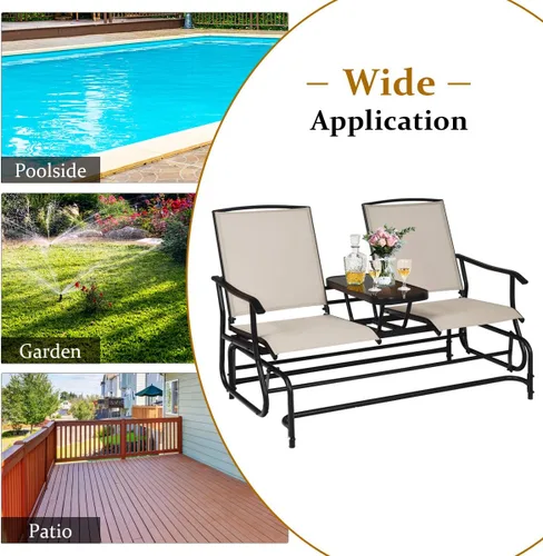 Miniatura 9 de S AFSTAR Banco planeador de patio, silla planeadora para 2 personas al aire libre con mesa central, silla mecedora doble para patio, patio trasero