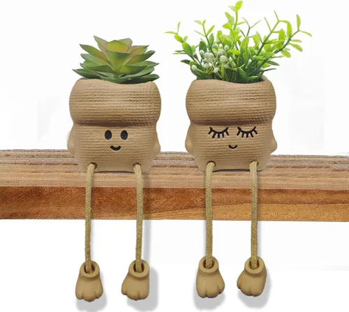 Miniatura 13 de Maceta con Rostro - Macetas Dobles para Plantas de Interior y Exterior, Resina, Cabeza de Planta con Agujero de Drenaje, Linda Cara de Dama, Macetas