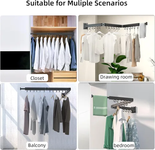 Miniatura 2 de Kelisiting Tendedero de Ropa de Montaje en Pared, Plegable de 2 Pliegues y Resistente, Tendedero de Lavandería para Montaje en Pared, [Sin Taladrar]