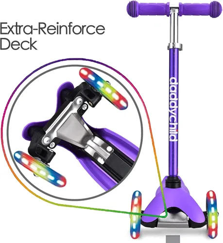 Miniatura 4 de 3-Wheel Kick Scooter for Kids Ages 3-8 Lean-to-Steer Toddler Scooter with Extra Wide Light Up Wheels, 4 Adjustable Heights, Foldable Scooters for