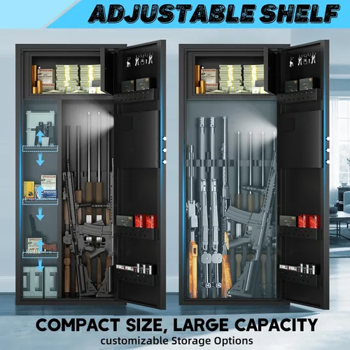 Miniatura 6 de Caja fuerte grande para 12-15 rifles y pistolas, gabinetes de armas para rifles y escopetas con teclado digital y modo de alarma, caja fuerte