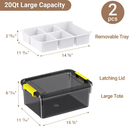 Miniatura 2 de Contenedores de almacenamiento apilables de 40 cuartos con tapas y bandejas, cajas de plástico transparente con separadores, contenedores portátiles