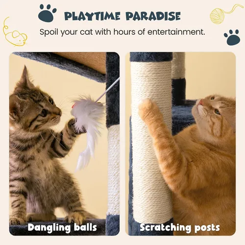 Miniatura 8 de MWPO Árbol para gatos de varios niveles de 63.8 pulgadas para gatos grandes con postes rascadores cubiertos de sisal, plataforma acolchada, hamaca