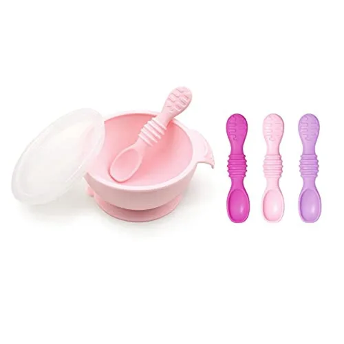 Miniatura 14 de Bumkins Tazón Disney Mickey Mouse, juego de alimentación de silicona con succión, incluye cuchara, elementos de entrenamiento para el destete guiado