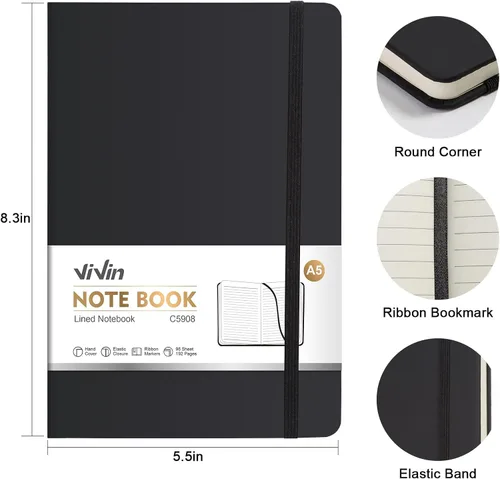 Miniatura 2 de ViVin Cuadernos de diario rayados para trabajo, 192 páginas, tamaño mediano de 5.5 x 8.3 pulgadas, rayado universitario, cuadernos A5 de tapa dura