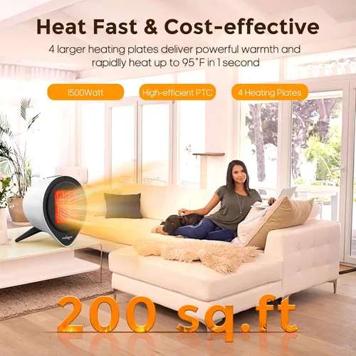 Miniatura 3 de Calentadores de cerámica pequeños para uso en interiores, calefacción eléctrica PTC de 1500 W con temporizador de 15 horas, protección contra