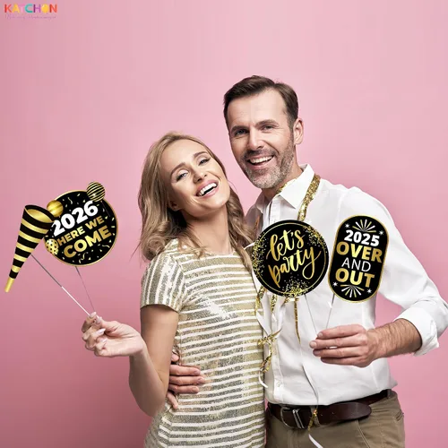Miniatura 9 de KatchOn, Accesorios para cabina de fotos de Nochevieja 2024 – Paquete de 35 Accesorios de cabina de fotos de Año Nuevo dorado y negro