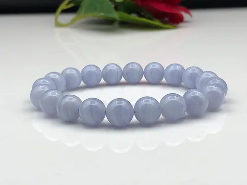Miniatura 2 de Pulsera elástica con cuentas de ágata de encaje azul natural