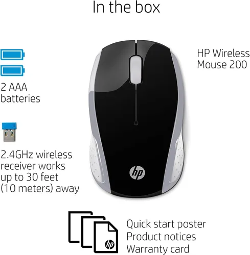 Miniatura 4 de HP Ratón inalámbrico 200 (negro/plata, 2HU84AA)