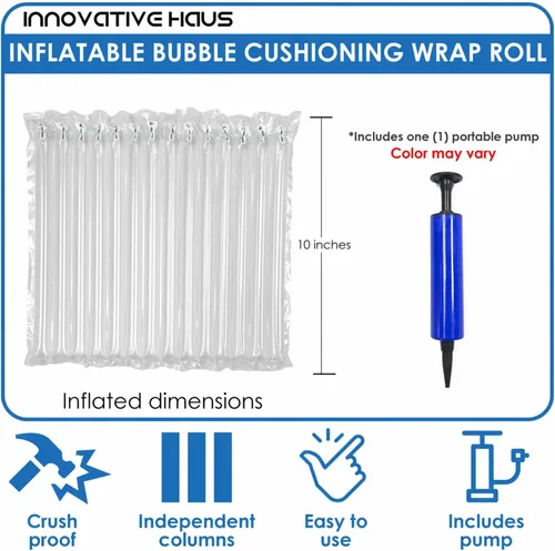 Miniatura 2 de Innovative Haus Envoltura de amortiguación de burbujas inflable de 10 pulgadas x 144 pies con bomba - Almohadas de aire para envío - Envoltura
