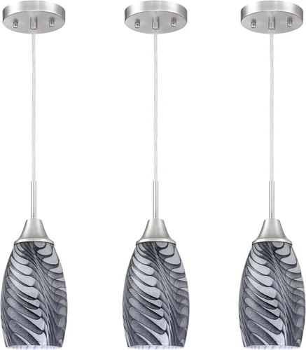 Miniatura 32 de Viinew Mini Lámpara Colgante de Vidrio, 1-Luz de Vidrio Artístico Ovalado Blanco Soplado a Mano Lámpara Colgante Suspendida para Isla de Cocina