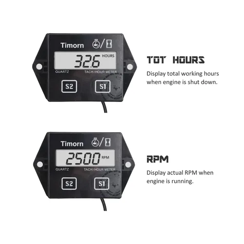 Miniatura 3 de Medidor de Horas Tachómetro para Motor Pequeño: Timorn tacómetro digital inductivo RPM medidor de horas pequeño para moto de tierra motosierra