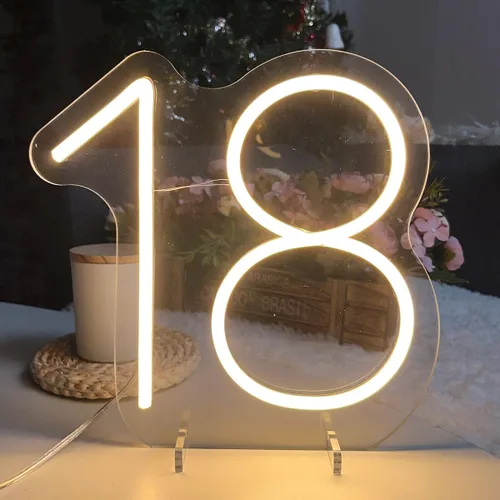 Miniatura 14 de Número de mesa de cumpleaños de un año de edad, lámpara de escritorio, luz nocturna, letra de boda, letrero de neón LED, decoración de mesa de boda