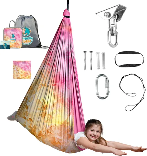 Miniatura 18 de Columpio sensorial de interior para niños o exterior – Soporta 300 libras, doble capa y giro de 360°, columpio hamaca de terapia de compresión