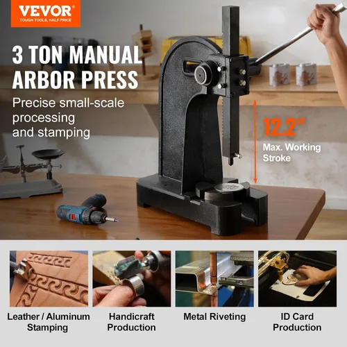 Miniatura 2 de VEVOR Prensa de Árbol, Prensa de Árbol Manual de 3 Toneladas, 12.2" Altura Máxima, Prensa Manual de Escritorio de Hierro Fundido Resistente, Prensa