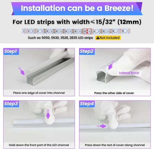 Miniatura 6 de Muzata Paquete de 6 de 3.3 pies/1M Canal LED Excelente Sin Manchas Difusor de Tira LED con Cubierta Blanca Lechosa Más Gruesa Sin Puntos Calientes