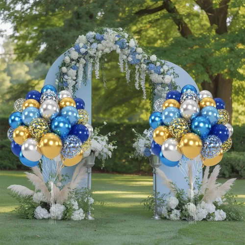 Miniatura 5 de Globos de color azul dorado y plateado, 50 unidades de 12 pulgadas, color azul marino metálico, azul marino, azul claro, plateado y dorado