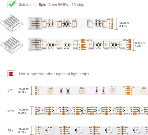 Miniatura 6 de SEZO 3528 5630 5730 5050 Kit de conectores de tira de luz LED UV, 12 piezas de 2PIN 0.394 pulgadas transparente sin cables sin cables de tira de luz