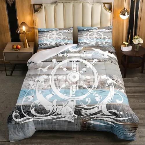 Miniatura 6 de Erosebridal Juego de edredón de ancla náutica, juego de ropa de cama con brújula oceánica, tamaño individual para niños, adolescentes y adultos