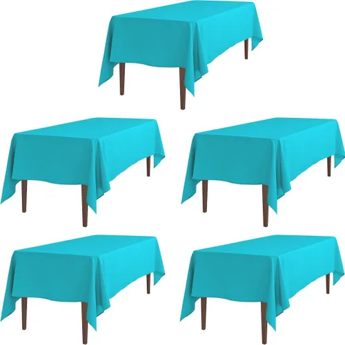 Miniatura 22 de LTC LINENS - Paquete de 2 manteles rectangulares de poliéster, de 60 x 102 pulgadas y 6 pies, color azul bebé, con caída parcial, resistentes a