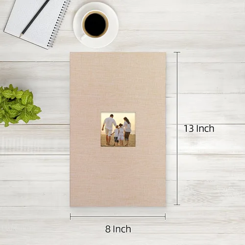 Miniatura 2 de potricher - Álbum de fotos pequeño para 300 fotos de 4 x 6 pulgadas, con portada de lino con foto, familiar, para bodas, aniversarios, bebés o Beige