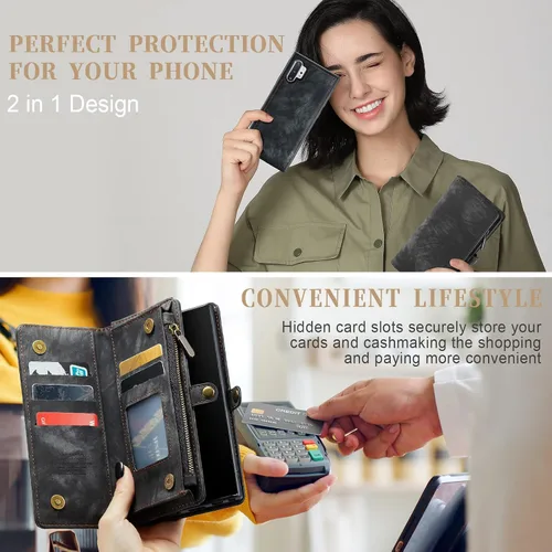 Miniatura 5 de Asuwish Funda para teléfono Samsung Galaxy Note 10 Plus Glaxay Note10+ 5G con cremallera, protector de pantalla de vidrio y tarjetero con tapa