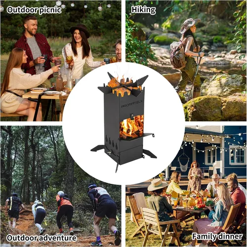 Miniatura 4 de Estufa de cohete portátil, estufa de leña y estufa de mochilero, diseño resistente al viento con bolsa de transporte, perfecta para patio trasero