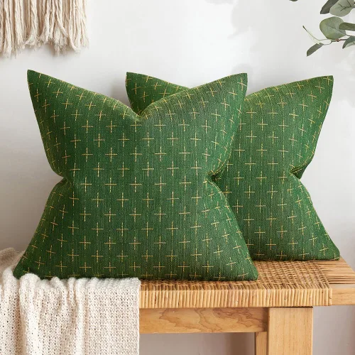 MIULEE - Juego de 2 fundas de almohada decorativas de Navidad de lino de arpillera, modernas, estilo campestre, rústicas, tejidas, con textura, para
