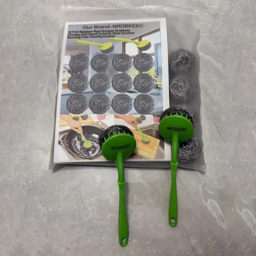 Miniatura 4 de 18 esponjas de acero inoxidable para limpiar utensilios de cocina con mango (paquete de 18)