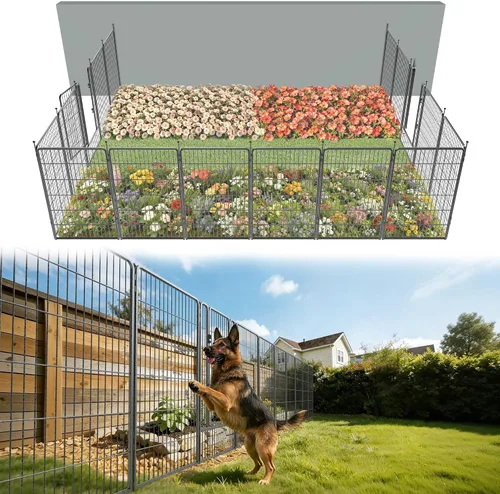 Miniatura 41 de FXW - Valla de jardín metálica y resistente para exteriores, barrera para perros y conejos, fácil instalación, negro, 24 pulgadas de alto x 29.6