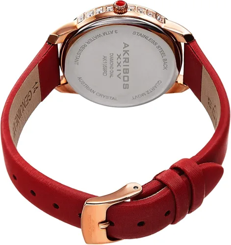 Miniatura 4 de Akribos AK1059 - Reloj con 3 marcadores de diamantes auténticos, correa de piel cómoda, cuarzo japonés