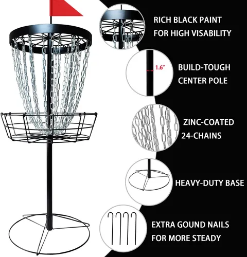 Miniatura 3 de Disc Golf Basket - Portable Disc Golf Target with Heavy Duty 24-Chains Come with 6pcs Disc Golf Discs and Carry Bag, Ground Stake -Suitable for