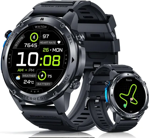 Reloj inteligente militar para hombre con GPS, brújula y altímetro, 5 ATM impermeable, batería de 500 mAh, llamada Bluetooth, más de 170 modos