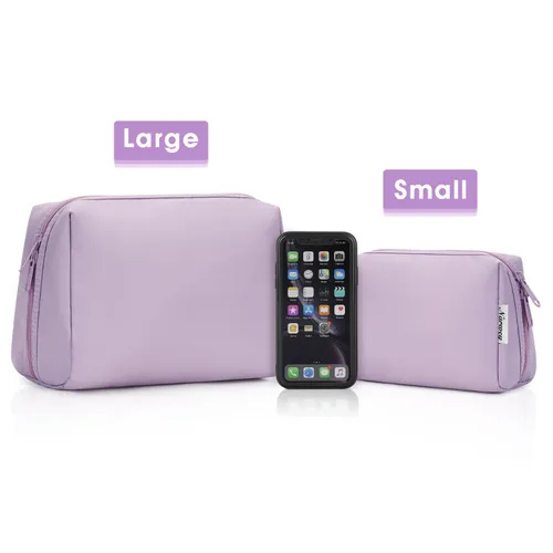 Miniatura 6 de Narwey Bonita bolsa de maquillaje de viaje, bolsa organizadora de cosméticos, bolsa de aseo con compartimentos para mujeres y niñas (grande, morado)