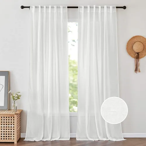 Miniatura 11 de PONY DANCE Cortinas transparentes de 84 pulgadas de largo, filtro de luz de gasa con aspecto de lino semitransparente para decoración del hogar