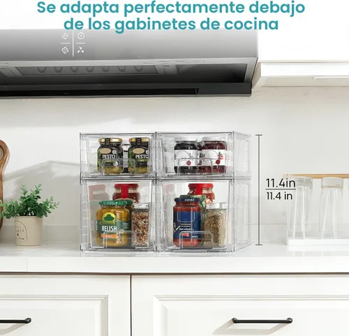 Miniatura 5 de LALOBLUE Organizador de cajones apilable transparente, paquete de 4 cajones de almacenamiento de acrílico con diseño extraíble, organizador que