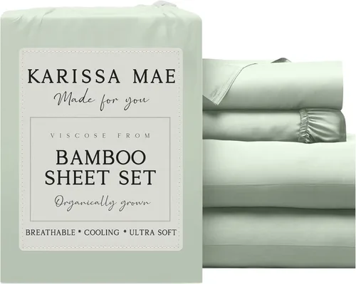 Miniatura 34 de KARISSA MAE Juego de sábanas tamaño individual de viscosa de bambú refrescante, 100% cultivadas orgánicamente, bolsillo profundo de 18 pulgadas