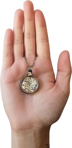 Miniatura 20 de Queen Anne's - Collar de encaje con colgante de flor prensada real en cristal hecho a mano, joyería de flores silvestres, collares de encaje