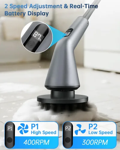 Miniatura 2 de VICNOVA Limpiador eléctrico giratorio, IPX7 impermeable de 2 velocidades, cepillo de limpieza inalámbrico extensible de mango largo con 7 cabezales