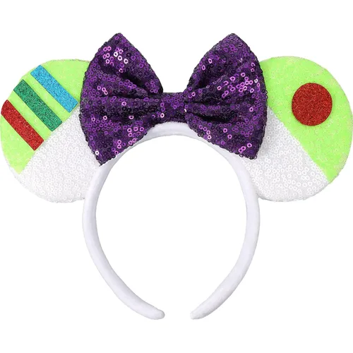 Miniatura 12 de UNSPAZ Diadema de orejas de ratón, orejas de ratón de lentejuelas para mujeres, niñas y niños, diadema de lazo brillante para decoración de fiesta